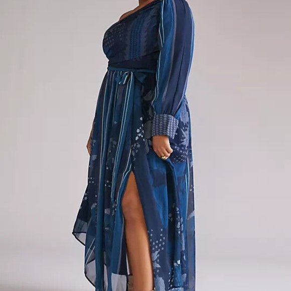 Anthropologie Nikita Mhaisalkar 2X NWT One-Shoulder Maxi Dress Navy Blue - Picture 7 of 12